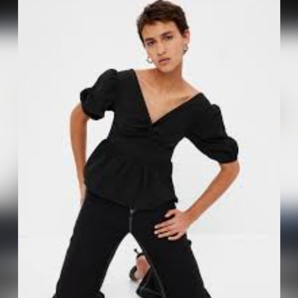 Gap Twist Front Peplum Top Size XL Black - Picture 1 of 8